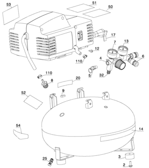 Default Diagram and Parts List for CFFN251N-P Type 0 Porter Cable Compressor
